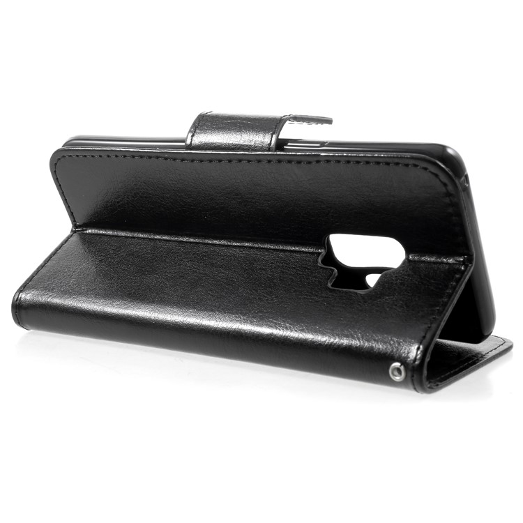 Solid Color Wallet Stand Leather Cover for Samsung Galaxy S9 G960 - Black-4