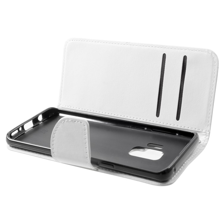 Solid Color Wallet Stand Leather Shell for Samsung Galaxy S9 G960 - White-5