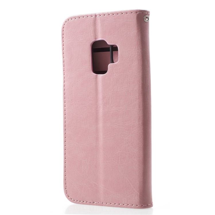 Solid Color Wallet Stand Leather Mobile Case for Samsung Galaxy S9 G960 - Pink-2