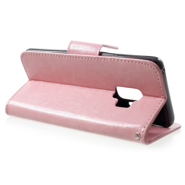Solid Color Wallet Stand Leather Mobile Case for Samsung Galaxy S9 G960 - Pink-4