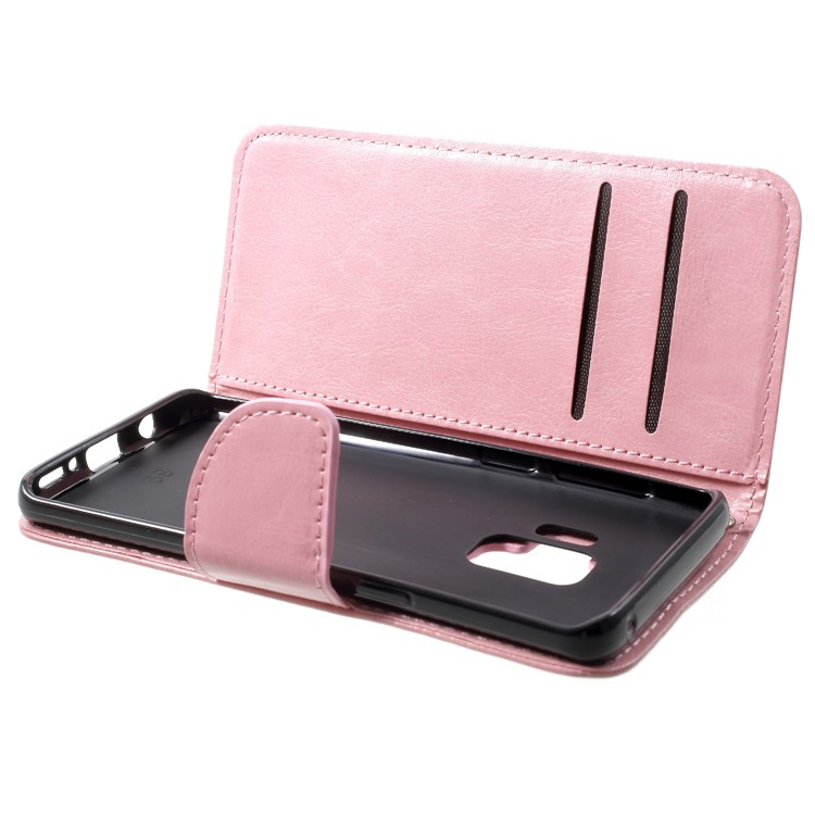 Solid Color Wallet Stand Leather Mobile Case for Samsung Galaxy S9 G960 - Pink-5