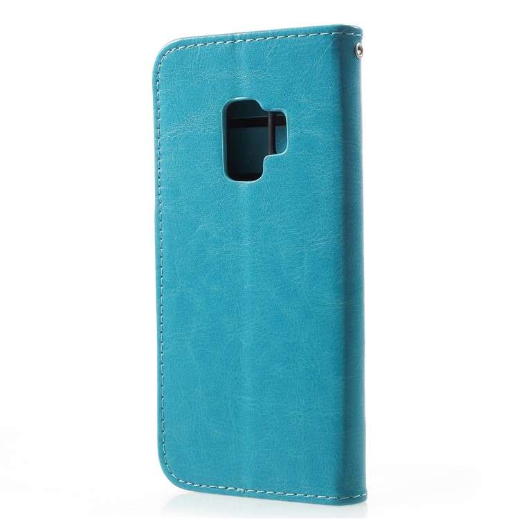 Solid Color Wallet Stand Leather Mobile Cover for Samsung Galaxy S9 G960 - Blue-2