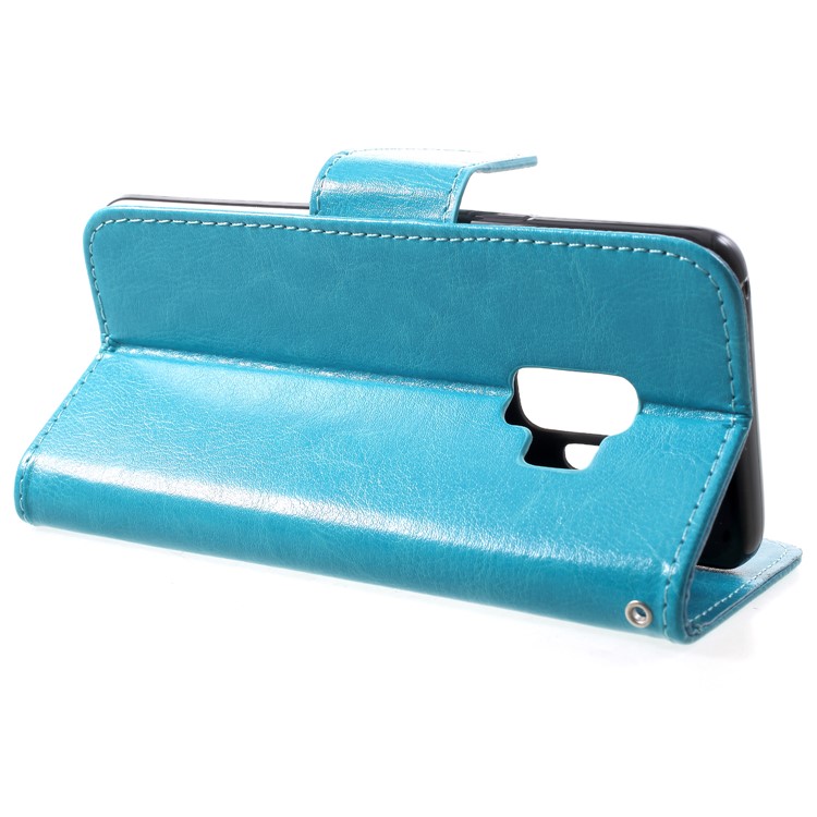 Solid Color Wallet Stand Leather Mobile Cover for Samsung Galaxy S9 G960 - Blue-4