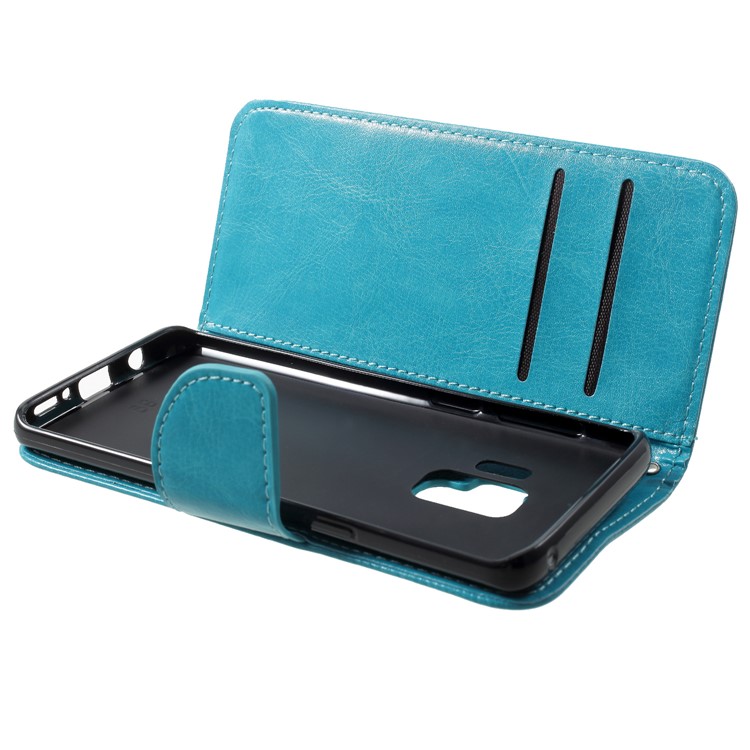 Solid Color Wallet Stand Leather Mobile Cover for Samsung Galaxy S9 G960 - Blue-5