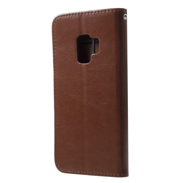 Solid Color Wallet Stand Leather Phone Case for Samsung Galaxy S9 G960 - Brown-2