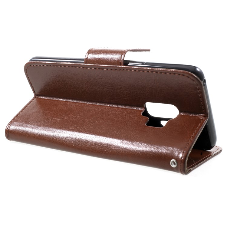 Solid Color Wallet Stand Leather Phone Case for Samsung Galaxy S9 G960 - Brown-4