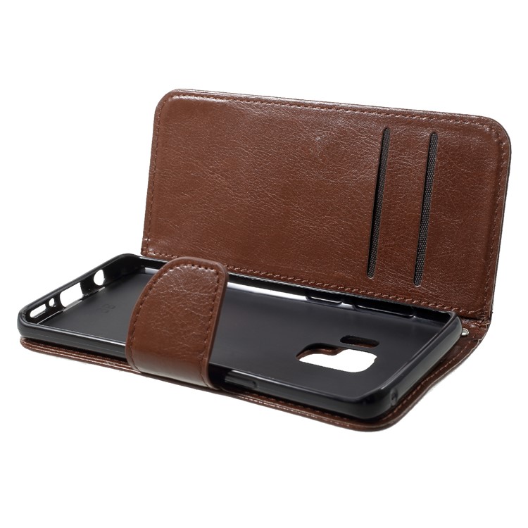 Solid Color Wallet Stand Leather Phone Case for Samsung Galaxy S9 G960 - Brown-5