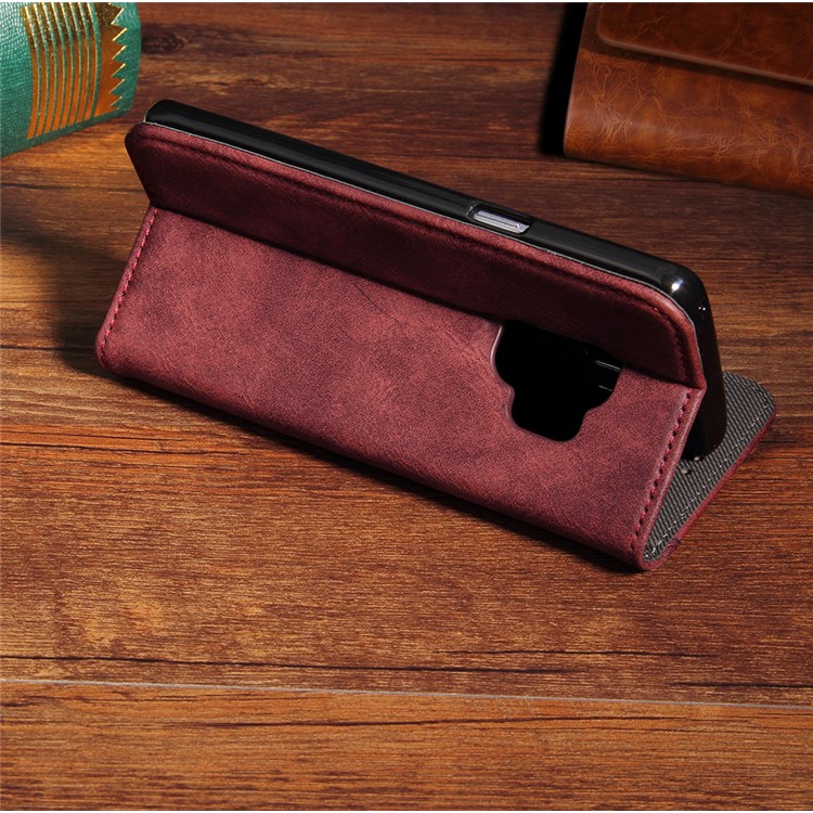 Vintage Flip Stand Leather Cell Phone Cover with Card Slot for Samsung Galaxy S9 SM-G960 - Wine Red-11