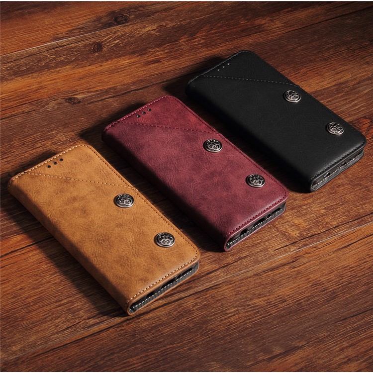 Vintage Flip Stand Leather Cell Phone Cover with Card Slot for Samsung Galaxy S9 SM-G960 - Wine Red-13