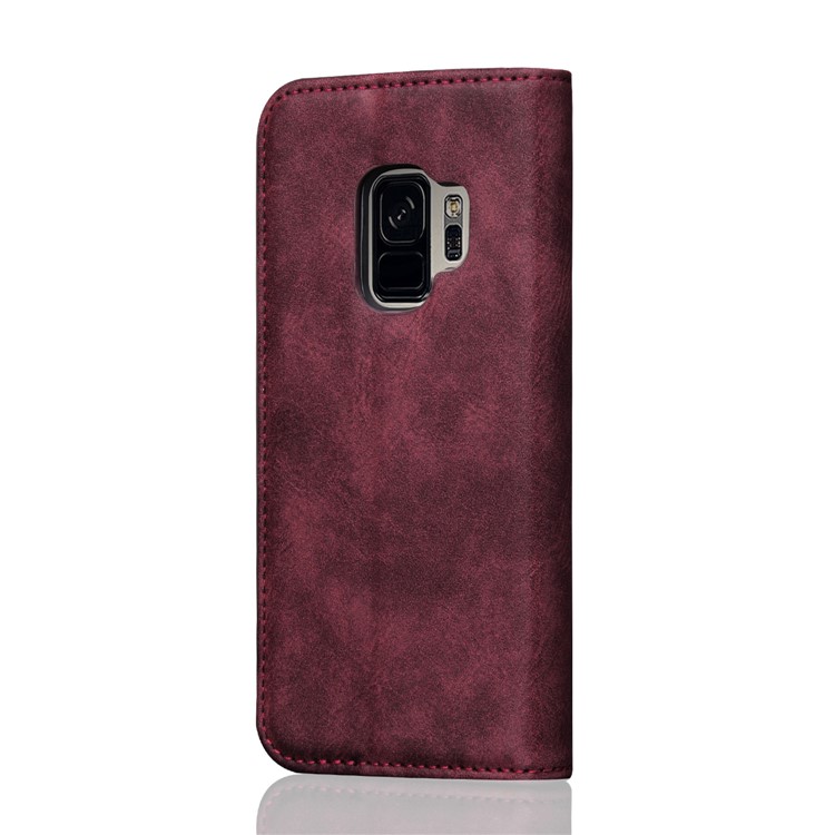 Vintage Flip Stand Leather Cell Phone Cover with Card Slot for Samsung Galaxy S9 SM-G960 - Wine Red-3