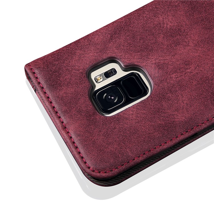 Vintage Flip Stand Leather Cell Phone Cover with Card Slot for Samsung Galaxy S9 SM-G960 - Wine Red-4