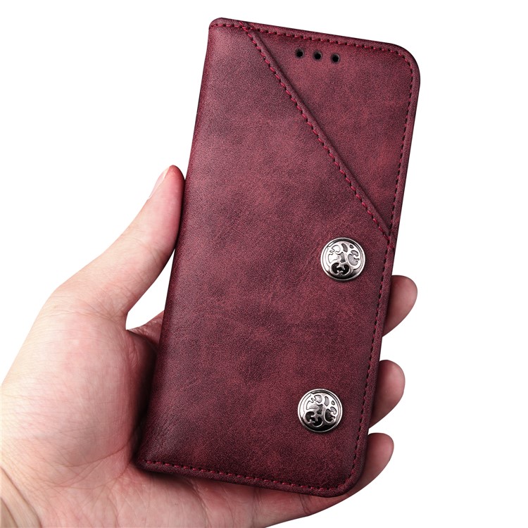 Vintage Flip Stand Leather Cell Phone Cover with Card Slot for Samsung Galaxy S9 SM-G960 - Wine Red-5