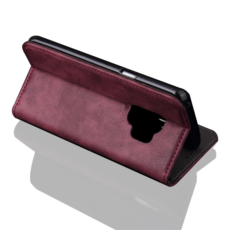 Vintage Flip Stand Leather Cell Phone Cover with Card Slot for Samsung Galaxy S9 SM-G960 - Wine Red-7