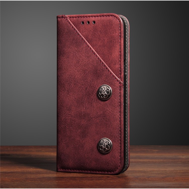 Vintage Flip Stand Leather Cell Phone Cover with Card Slot for Samsung Galaxy S9 SM-G960 - Wine Red-8