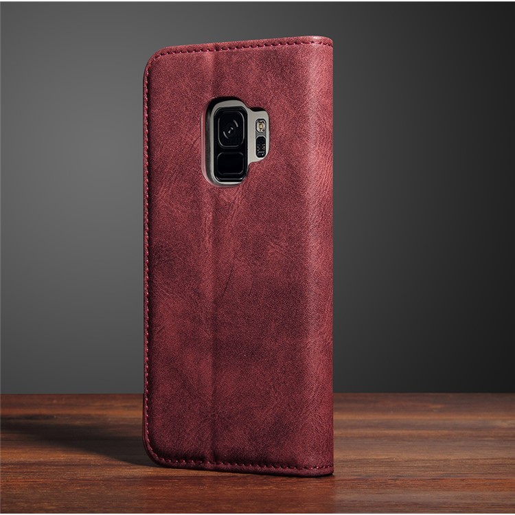 Vintage Flip Stand Leather Cell Phone Cover with Card Slot for Samsung Galaxy S9 SM-G960 - Wine Red-9