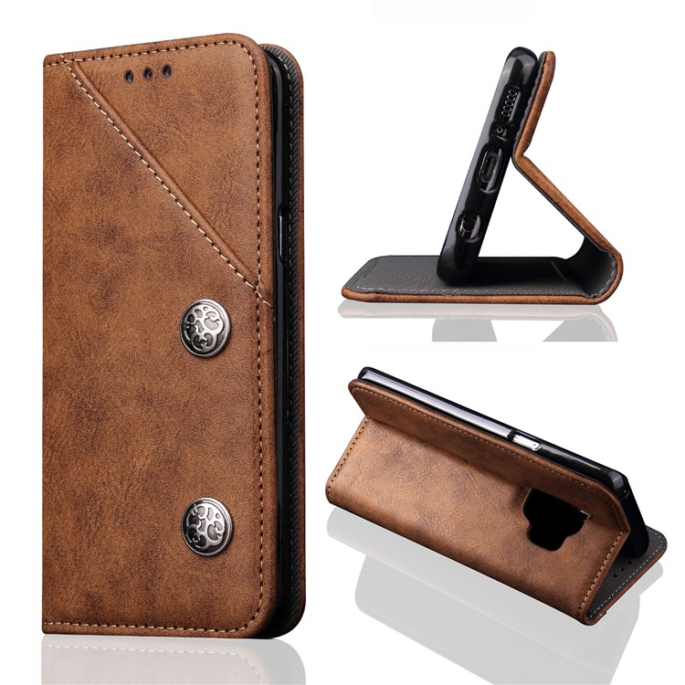 Vintage Flip Stand Leather Cell Phone Shell with Card Slot for Samsung Galaxy S9 SM-G960 - Brown-1
