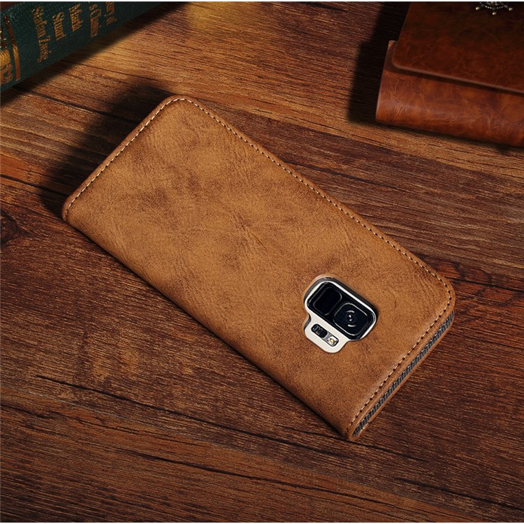 Vintage Flip Stand Leather Cell Phone Shell with Card Slot for Samsung Galaxy S9 SM-G960 - Brown-10