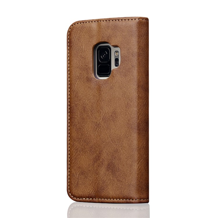 Vintage Flip Stand Leather Cell Phone Shell with Card Slot for Samsung Galaxy S9 SM-G960 - Brown-3