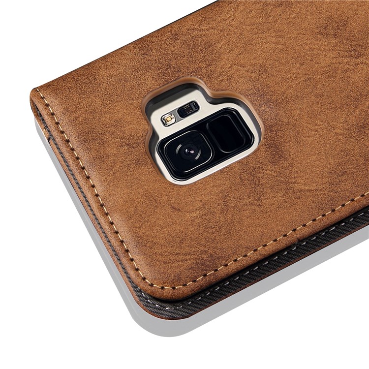 Vintage Flip Stand Leather Cell Phone Shell with Card Slot for Samsung Galaxy S9 SM-G960 - Brown-4