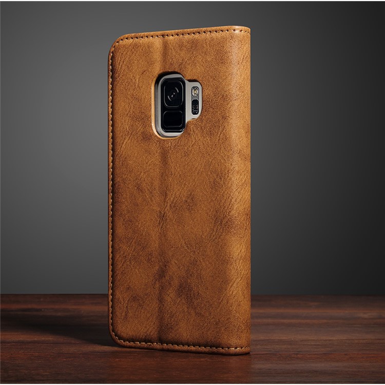 Vintage Flip Stand Leather Cell Phone Shell with Card Slot for Samsung Galaxy S9 SM-G960 - Brown-9