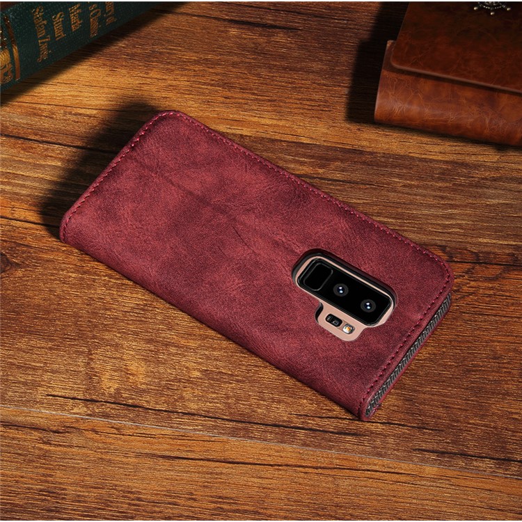 Vintage Flip Stand Leather Cell Phone Cover with Card Slot for Samsung Galaxy S9+ SM-G965 - Wine Red-10