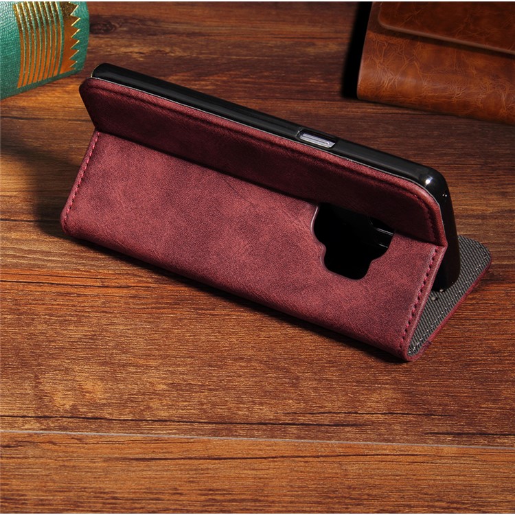 Vintage Flip Stand Leather Cell Phone Cover with Card Slot for Samsung Galaxy S9+ SM-G965 - Wine Red-11