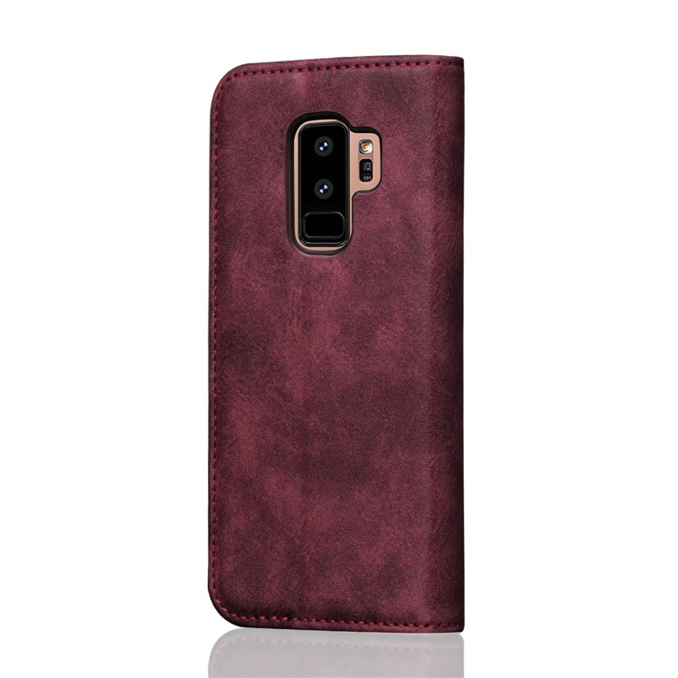 Vintage Flip Stand Leather Cell Phone Cover with Card Slot for Samsung Galaxy S9+ SM-G965 - Wine Red-3