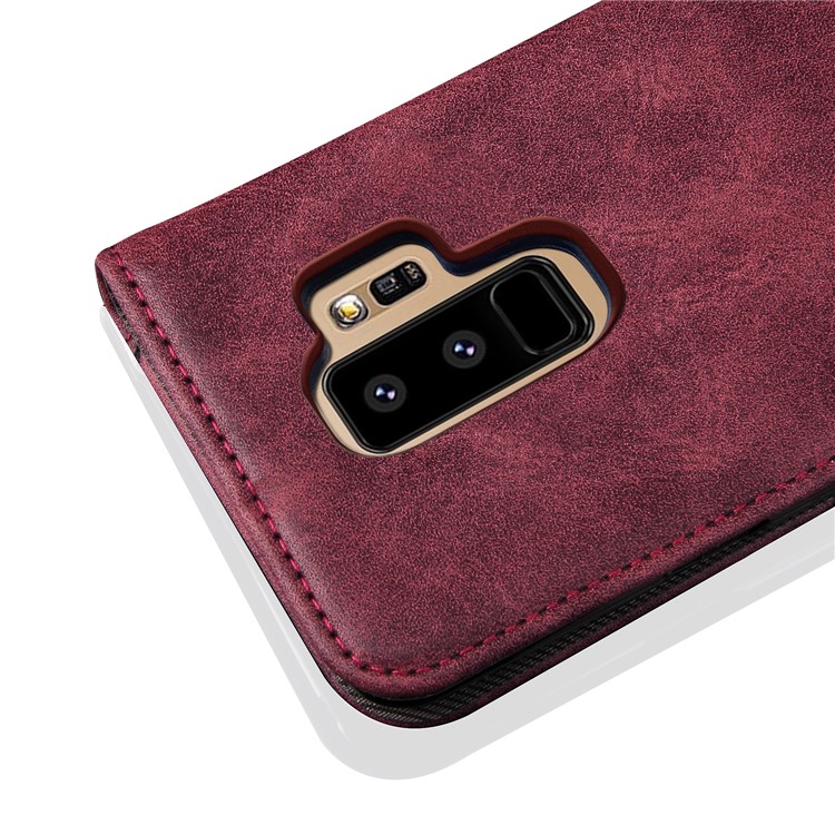Vintage Flip Stand Leather Cell Phone Cover with Card Slot for Samsung Galaxy S9+ SM-G965 - Wine Red-4