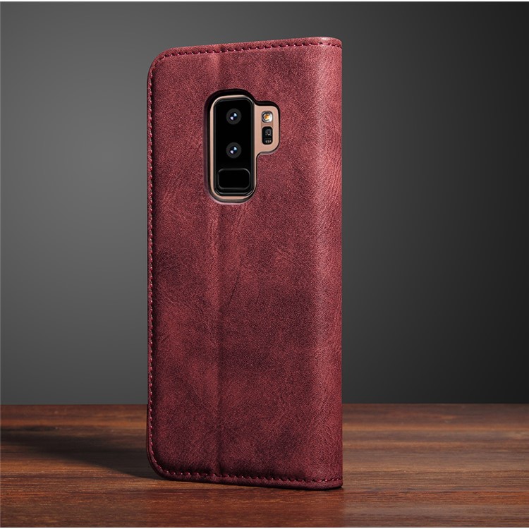 Vintage Flip Stand Leather Cell Phone Cover with Card Slot for Samsung Galaxy S9+ SM-G965 - Wine Red-9