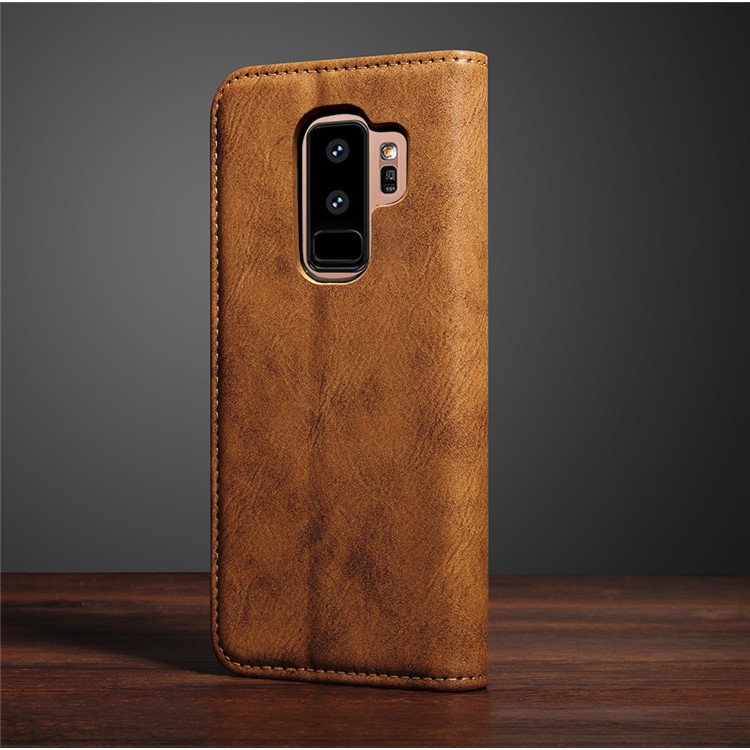 Vintage Flip Stand Leather Cell Phone Shell with Card Slot for Samsung Galaxy S9 Plus SM-G965 - Brown-10