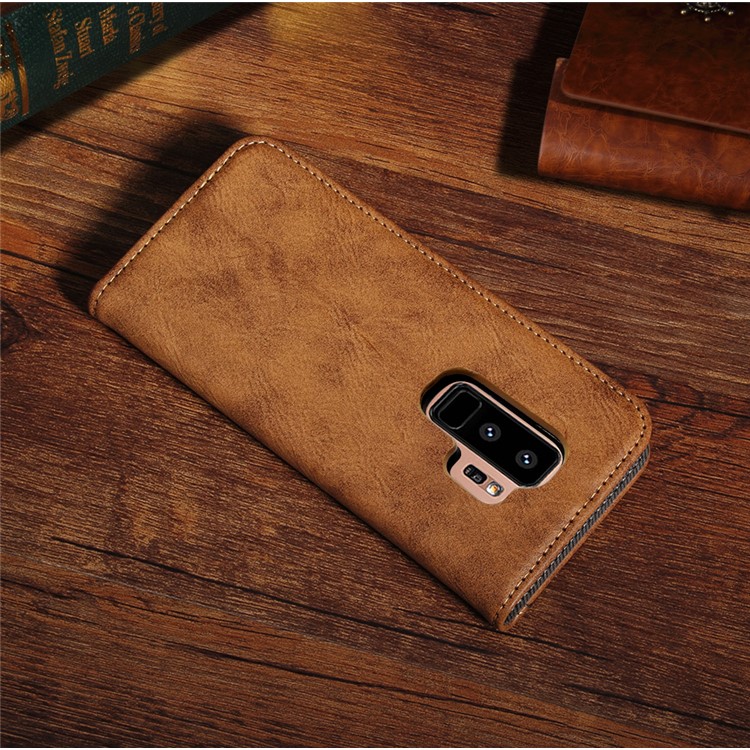 Vintage Flip Stand Leather Cell Phone Shell with Card Slot for Samsung Galaxy S9 Plus SM-G965 - Brown-11