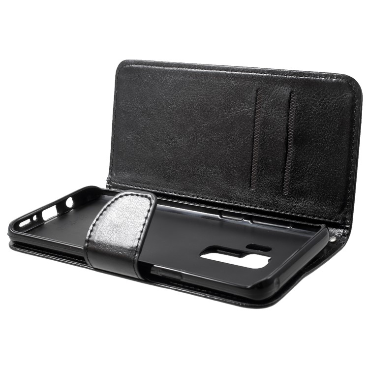 For Samsung Galaxy S9+ G965 Solid Color Wallet Stand Leather Cover - Black-5