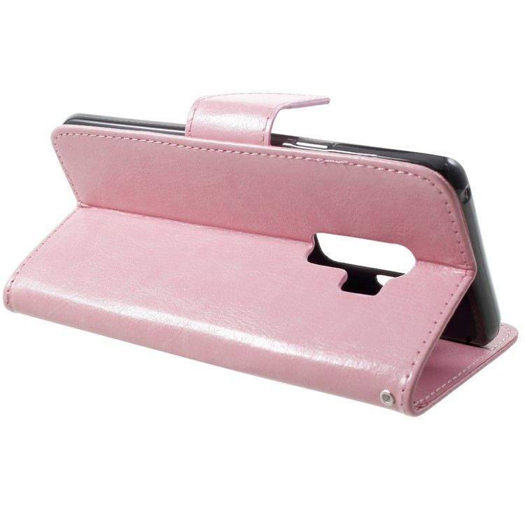 For Samsung Galaxy S9+ G965 Solid Color Wallet Flip Leather Cover Case - Pink-4