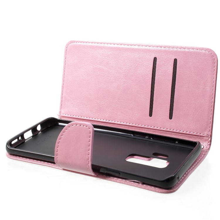 For Samsung Galaxy S9+ G965 Solid Color Wallet Flip Leather Cover Case - Pink-5