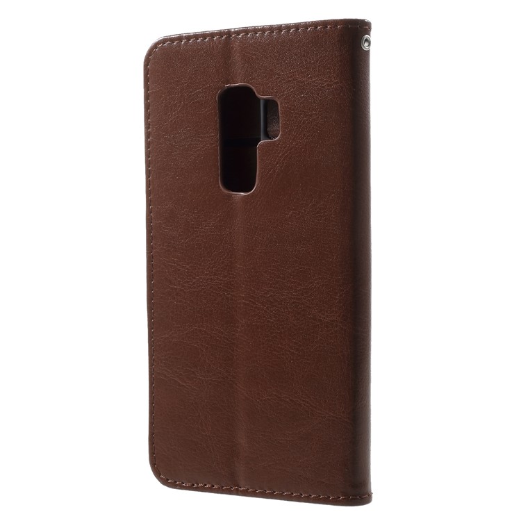 For Samsung Galaxy S9+ G965 Solid Color Wallet Leather Mobile Phone Case - Brown-2