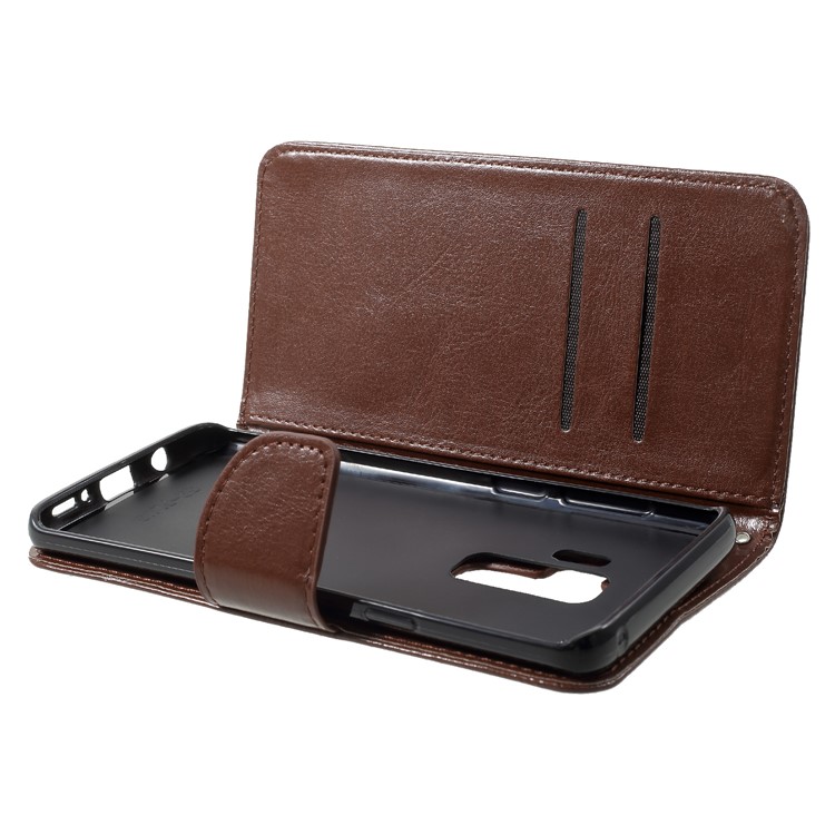 For Samsung Galaxy S9+ G965 Solid Color Wallet Leather Mobile Phone Case - Brown-5