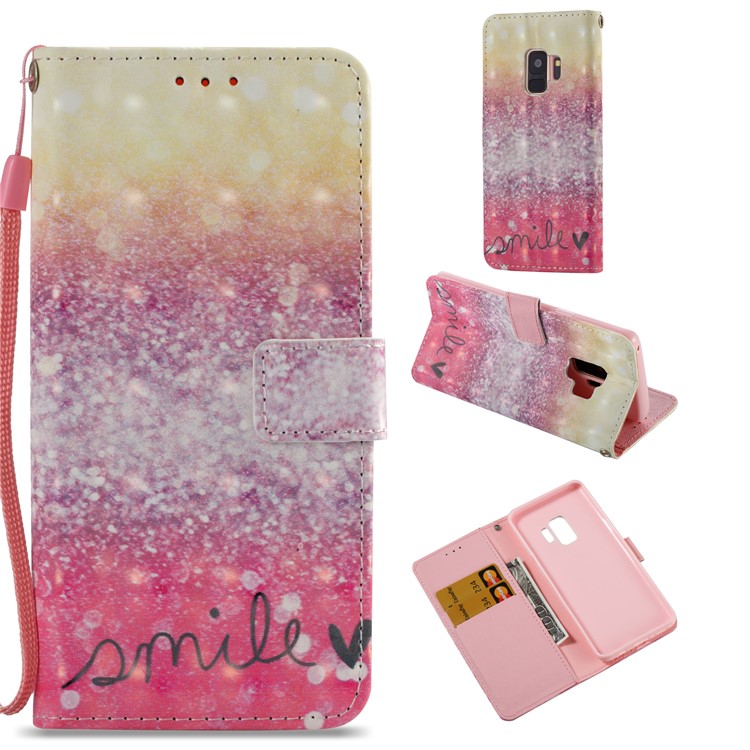 Pattern Printing Leather Wallet Stand Case for Samsung Galaxy S9 G960 - Smile-1