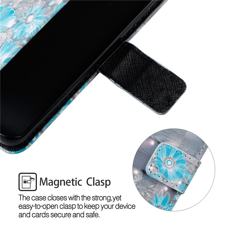 Pattern Printing Leather Wallet Stand Cover Shell for Samsung Galaxy S9 G960 - Blue Flower-5