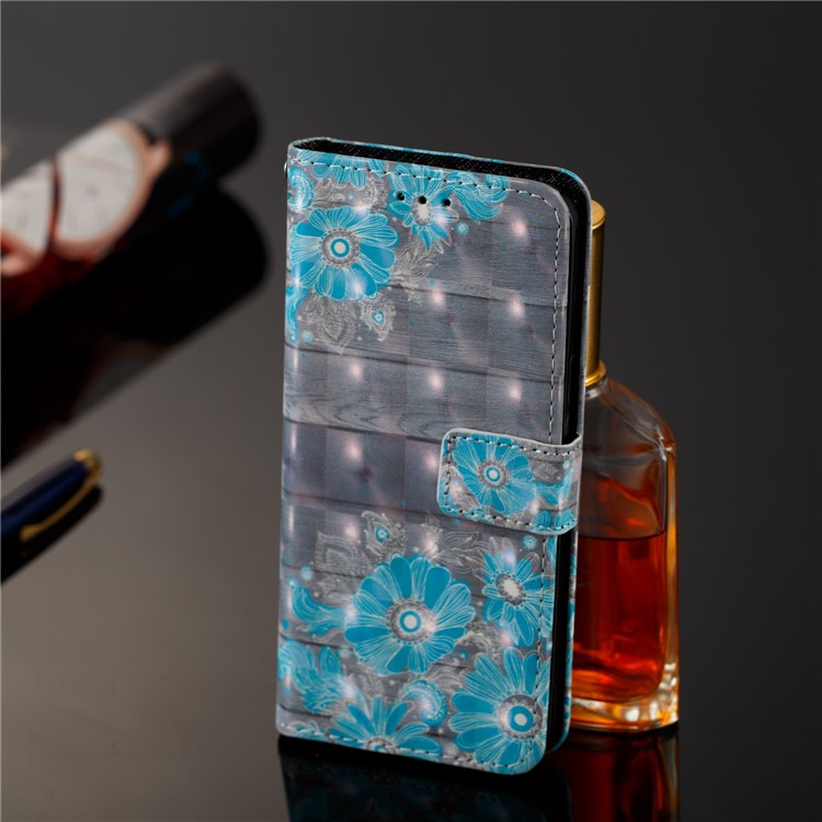 Pattern Printing Leather Wallet Stand Cover Shell for Samsung Galaxy S9 G960 - Blue Flower-7