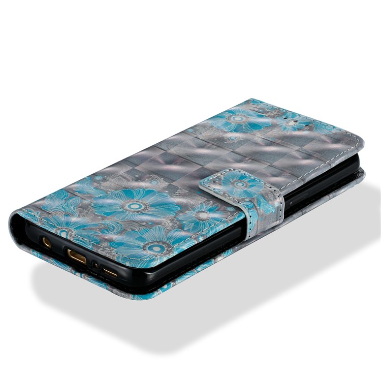 Pattern Printing Leather Wallet Stand Cover Shell for Samsung Galaxy S9 G960 - Blue Flower-8