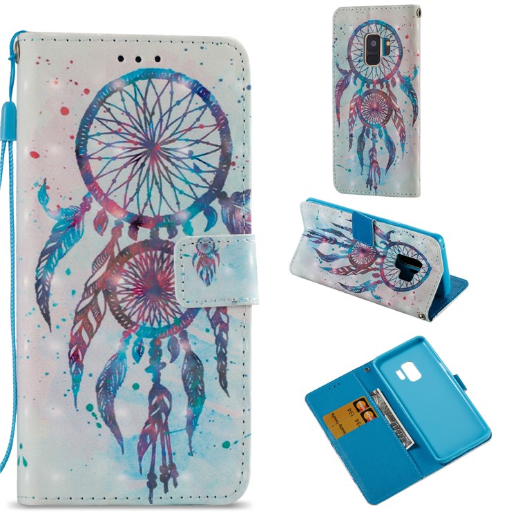 Pattern Printing Leather Wallet Stand Flip Cover for Samsung Galaxy S9 G960 - Blue Dream Catcher-1