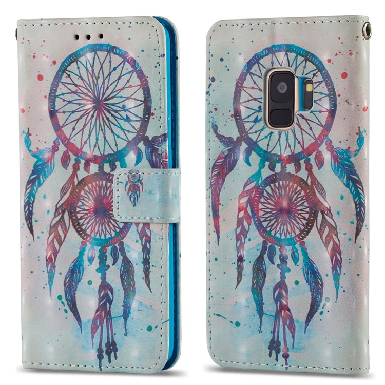 Pattern Printing Leather Wallet Stand Flip Cover for Samsung Galaxy S9 G960 - Blue Dream Catcher-4