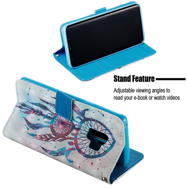 Pattern Printing Leather Wallet Stand Flip Cover for Samsung Galaxy S9 G960 - Blue Dream Catcher-5