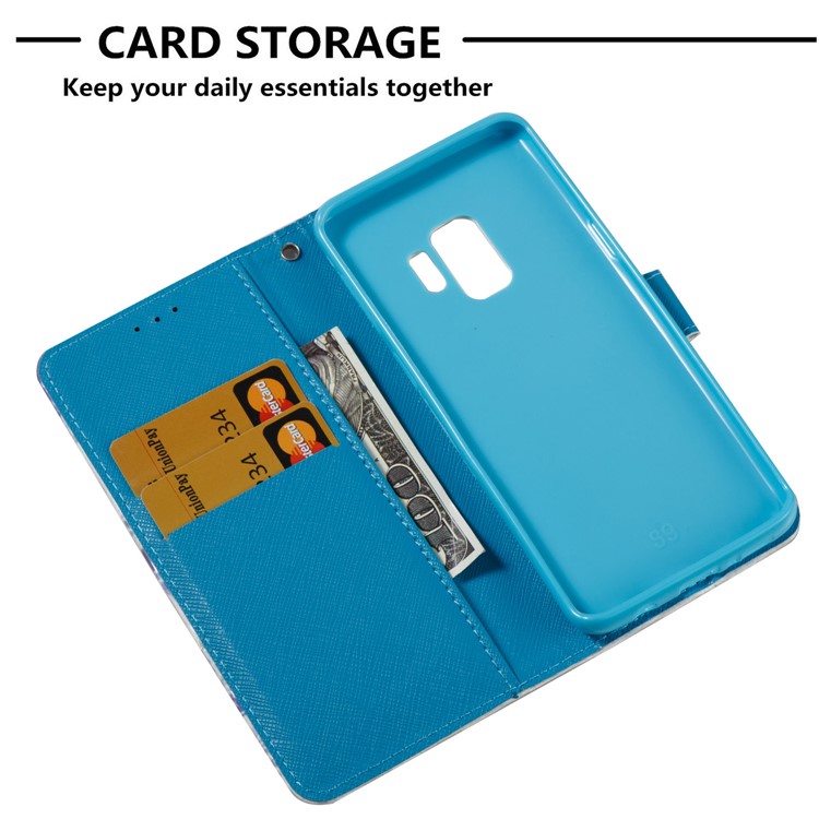 Pattern Printing Leather Wallet Stand Flip Cover for Samsung Galaxy S9 G960 - Blue Dream Catcher-7