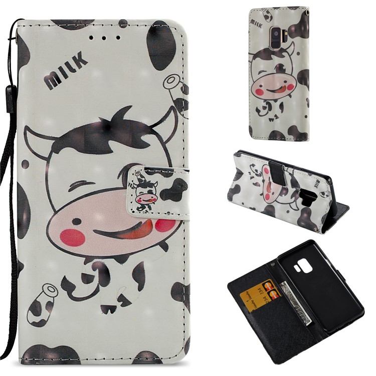 Pattern Printing Leather Wallet Stand Accessory Case for Samsung Galaxy S9 G960 - Milk-1