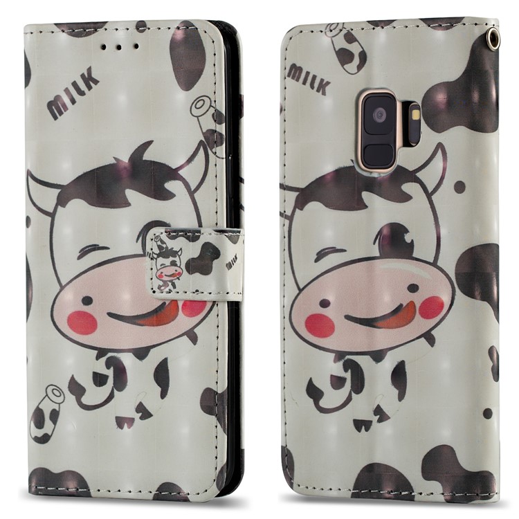 Pattern Printing Leather Wallet Stand Accessory Case for Samsung Galaxy S9 G960 - Milk-4