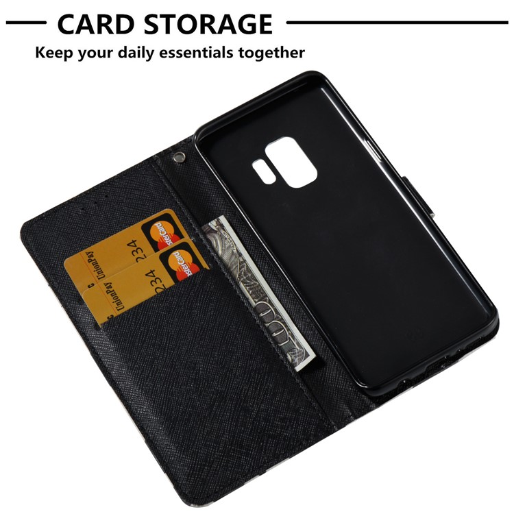 Pattern Printing Leather Wallet Stand Accessory Case for Samsung Galaxy S9 G960 - Milk-7