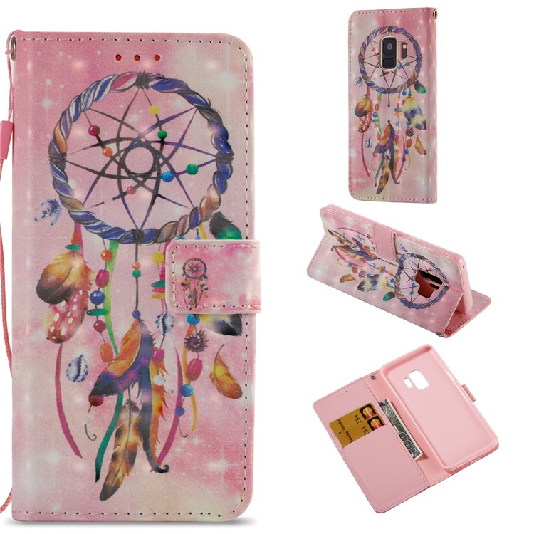 For Samsung Galaxy S9 G960 Pattern Printing Leather Wallet Stand Folio Accessory Case - Pink Dream Catcher-1