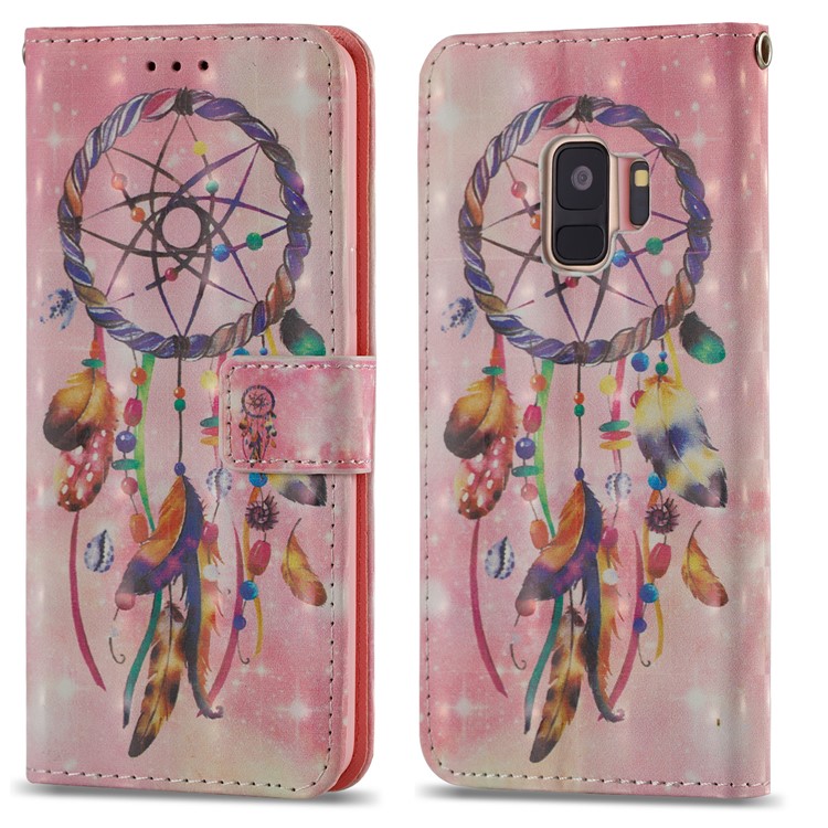 For Samsung Galaxy S9 G960 Pattern Printing Leather Wallet Stand Folio Accessory Case - Pink Dream Catcher-4