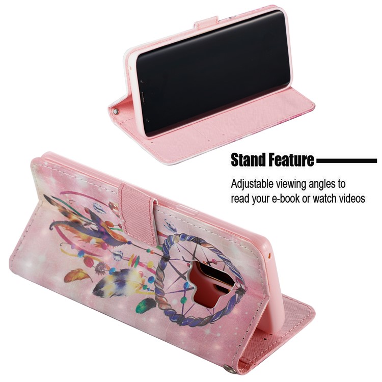 For Samsung Galaxy S9 G960 Pattern Printing Leather Wallet Stand Folio Accessory Case - Pink Dream Catcher-5